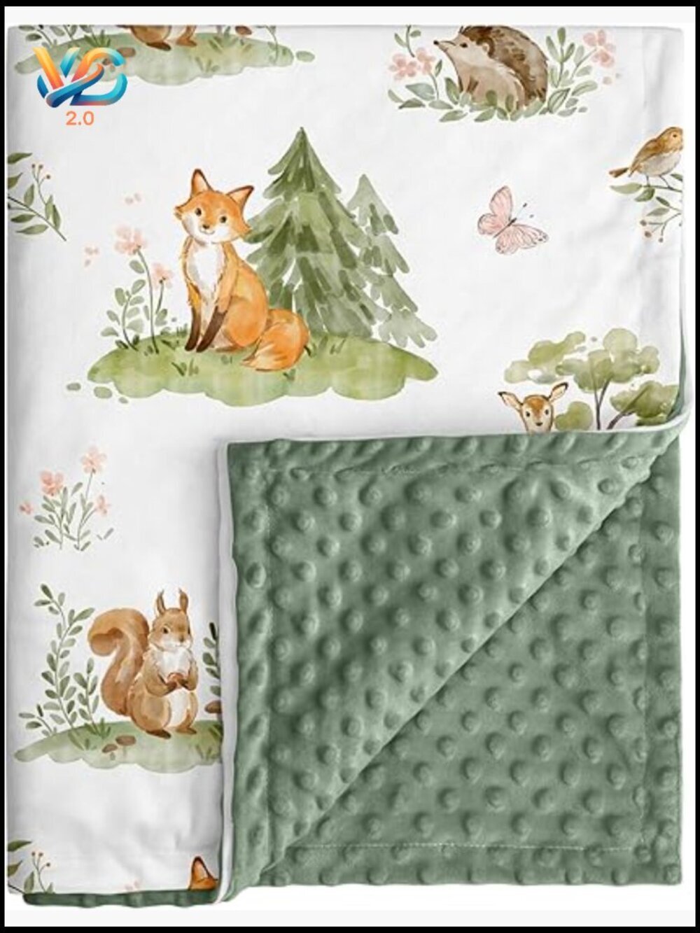 Super Soft Double Layer Minky Dot Blanket with Woodland Animals 30x40